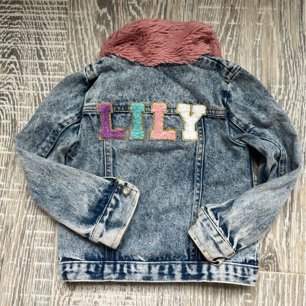 Little Lass Denim Jacket Girls Size 3T Blue Acid Wash Toddler Unicorn Patch LILY